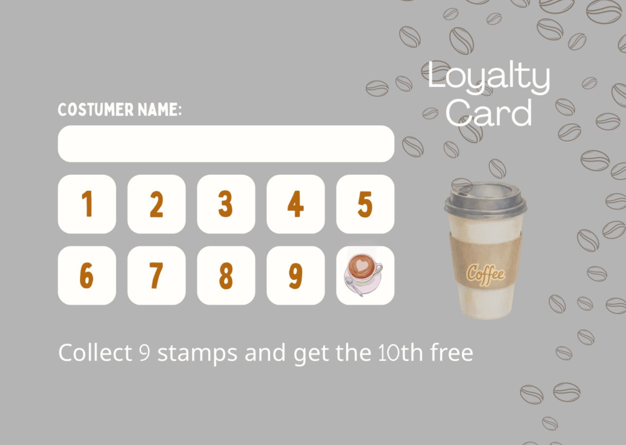 بطاقة ولاء للكافيهات قابلة للطباعة | Coffee Loyalty Card